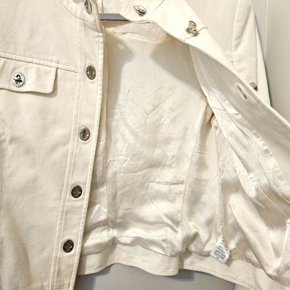 Michael Kors Womens Cropped Cotton Stretch Denim Jacket Turn Clasps White L - Picture 10 of 12